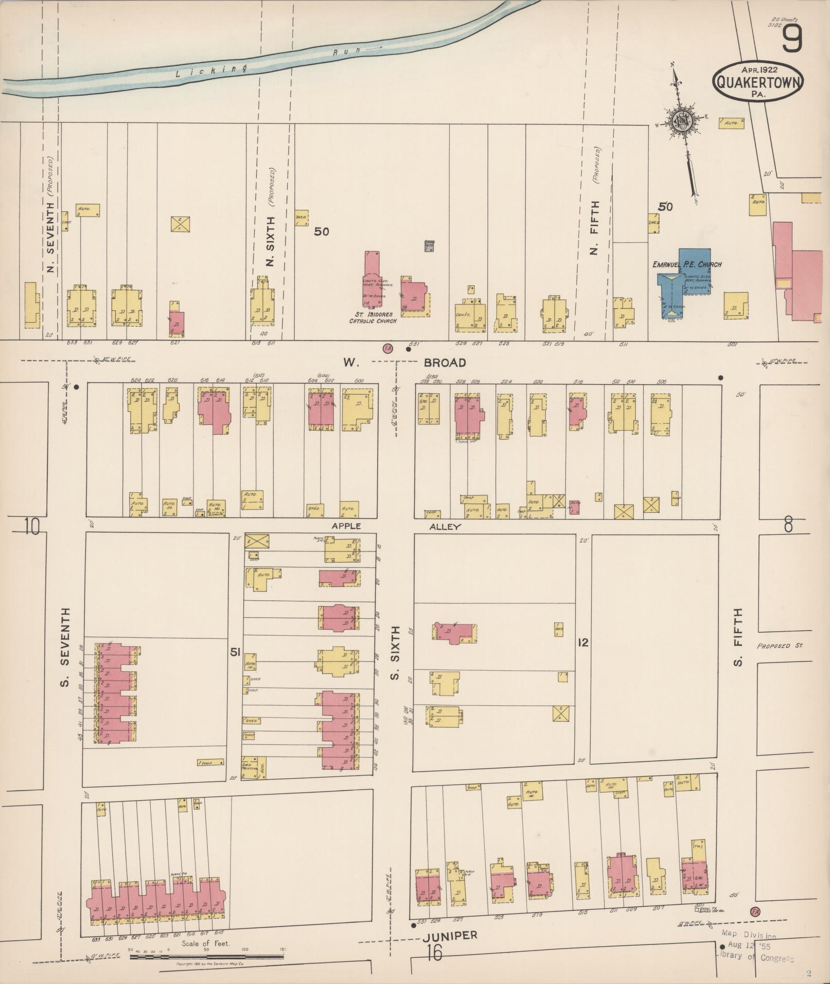 Sanborn Fire Insurance Map from Quakertown, Bucks County, Pennsylvania (1922), Sheet #0009 - Complete Map Set gallery image, historic Sanborn map, vintage wall art, Pennsylvania Pennsylvania