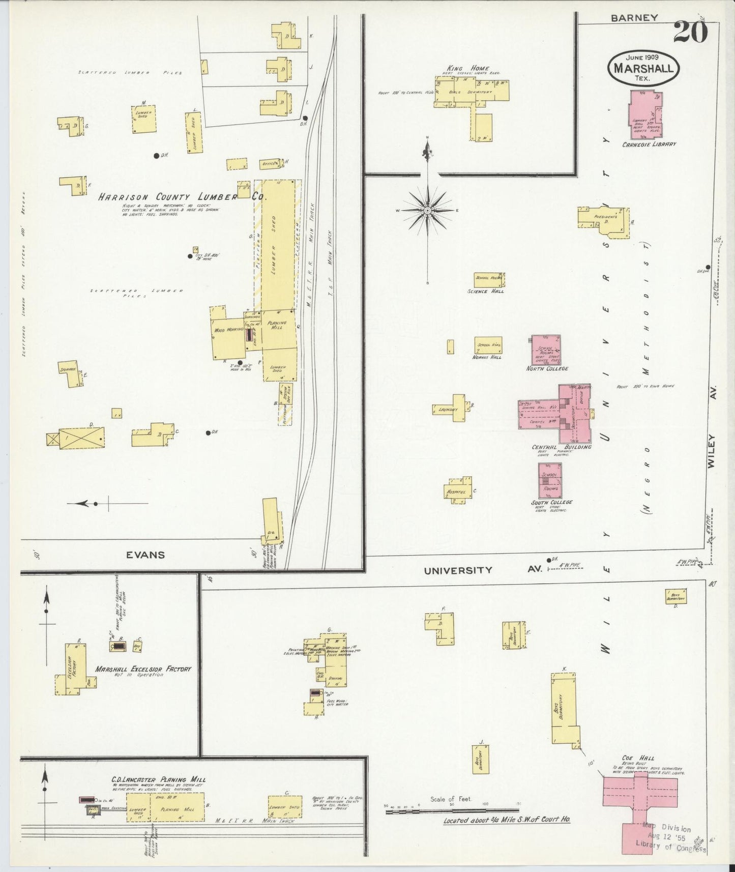 Sanborn Fire Insurance Map from Marshall, Harrison County, Texas (1909), Sheet #0020 - Historic Sanborn Fire Insurance Map Print, vintage old map wall art, antique decor, genealogy gift, Texas Texas map