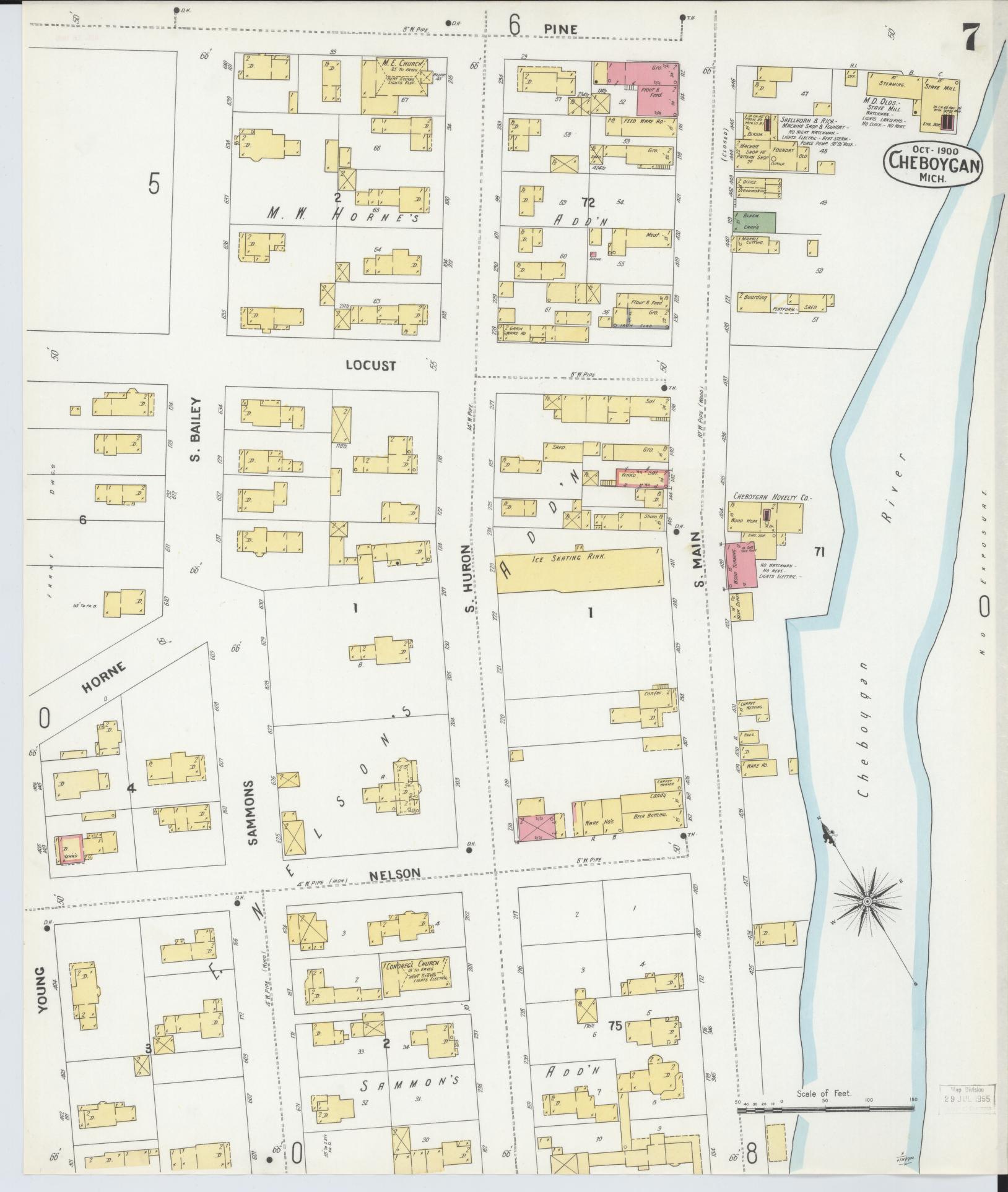 Sanborn Fire Insurance Map from Cheboygan, Cheboygan County, Michigan (1900), Sheet #0007 - Historic Sanborn Fire Insurance Map Print, vintage old map wall art, antique decor, genealogy gift, Michigan Michigan map