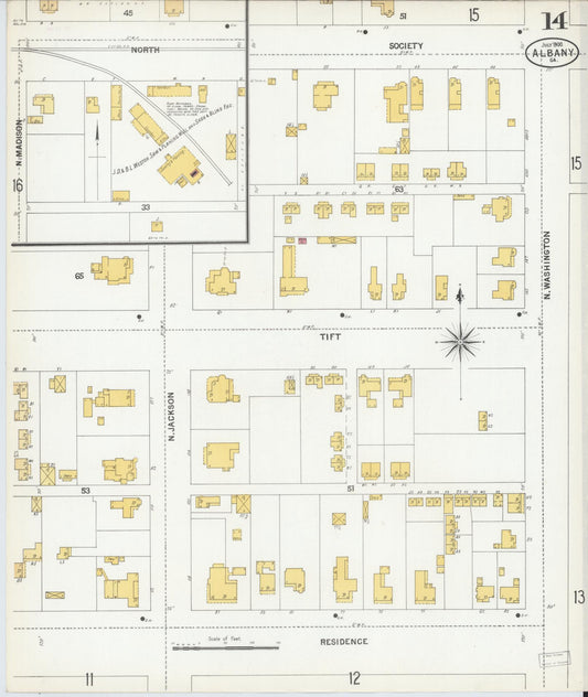 Sanborn Fire Insurance Map from Albany, Dougherty County, Georgia (1900), Sheet #0014 - Historic Sanborn Fire Insurance Map Print, vintage old map wall art, antique decor, genealogy gift, Georgia Georgia map