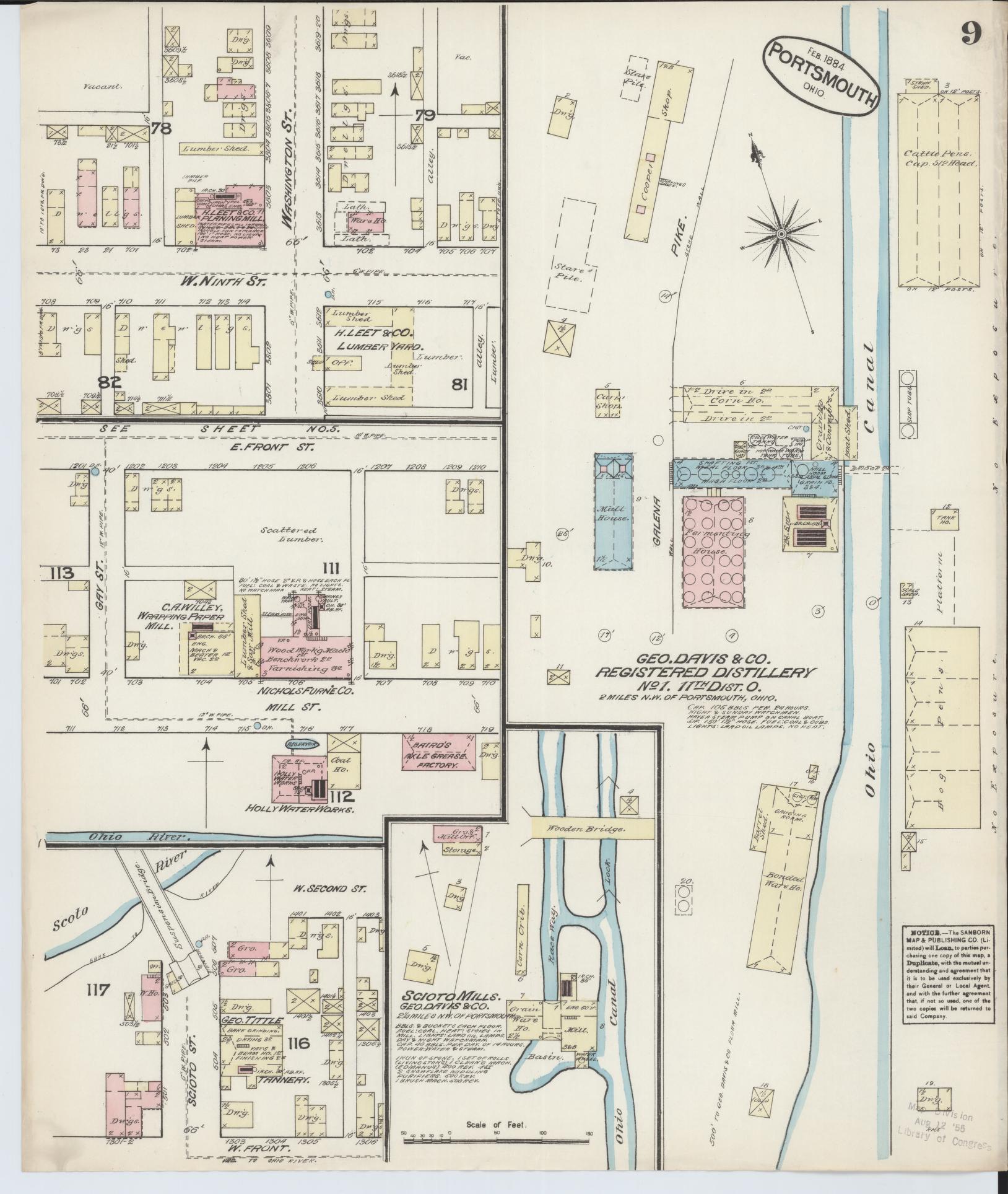 Sanborn Fire Insurance Map from Portsmouth, Scioto County, Ohio (1884), Sheet #0009 - Complete Map Set gallery image, historic Sanborn map, vintage wall art, Ohio Ohio