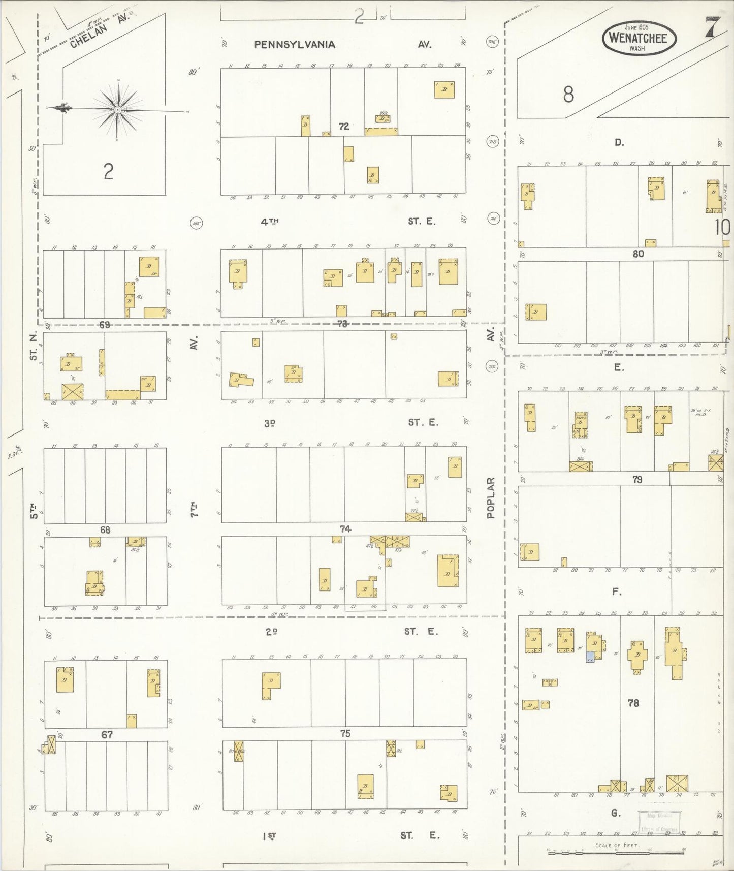 Sanborn Fire Insurance Map from Wenatchee, Chelan County, Washington (1905), Sheet #0007 - Complete Map Set gallery image, historic Sanborn map, vintage wall art, Washington Washington