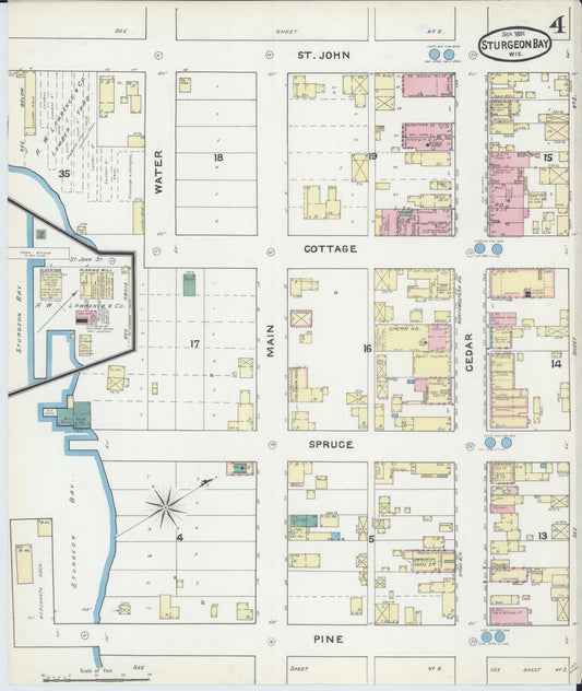 Sanborn Fire Insurance Map from Sturgeon Bay, Door County, Wisconsin (1891), Sheet #0004 - Historic Sanborn Fire Insurance Map Print, vintage old map wall art, antique decor, genealogy gift, Wisconsin Wisconsin map