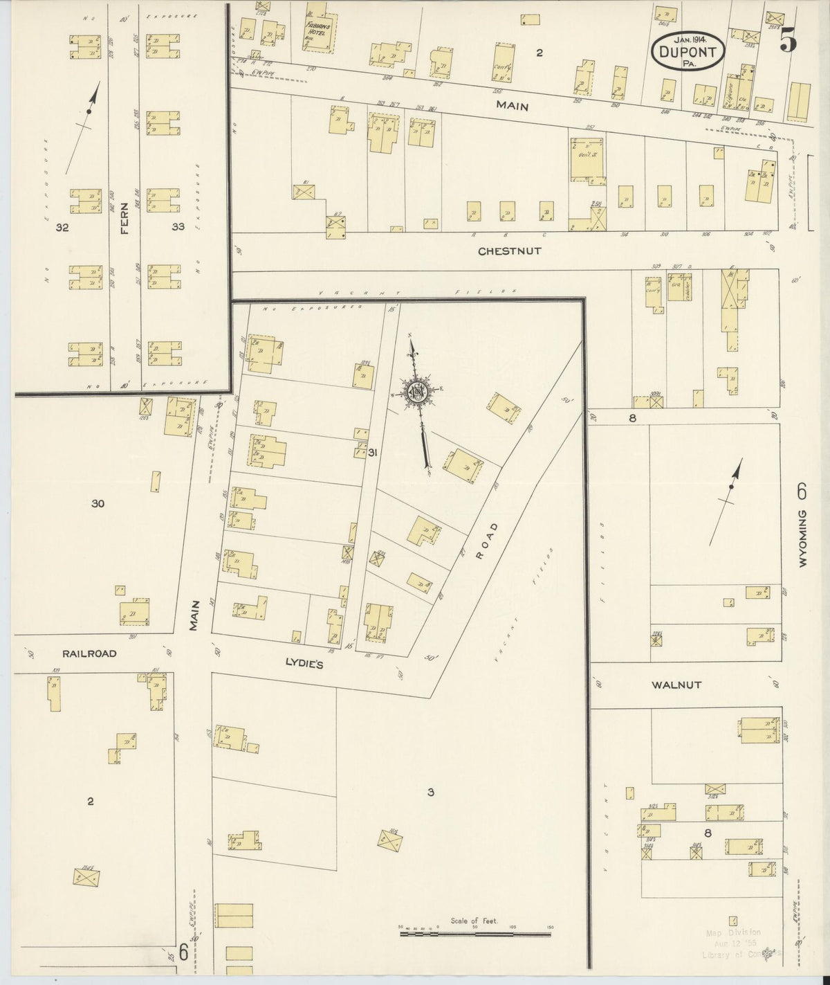 Sanborn Fire Insurance Map from Dupont, Luzerne County, Pennsylvania (1914), Sheet #0005 - Complete Map Set gallery image, historic Sanborn map, vintage wall art, Pennsylvania Pennsylvania