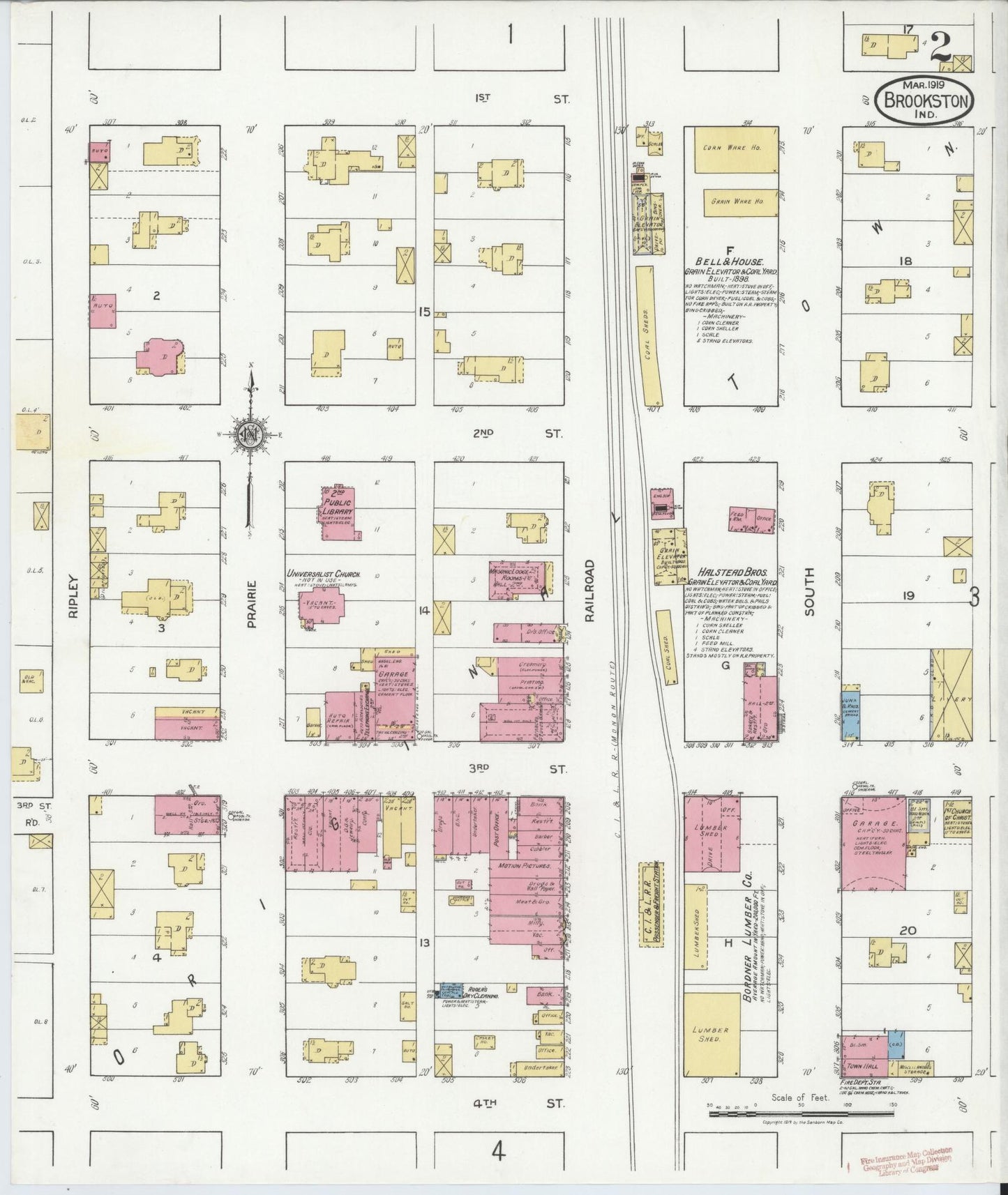 Sanborn Fire Insurance Map from Brookston, White County, Indiana (1919), Sheet #0002 - Complete Map Set gallery image, historic Sanborn map, vintage wall art, Indiana Indiana