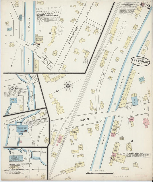 Sanborn Fire Insurance Map from Pittsford, Monroe County, New York (1885), Sheet #0002 - Historic Sanborn Fire Insurance Map Print, vintage old map wall art, antique decor, genealogy gift, New York New York map