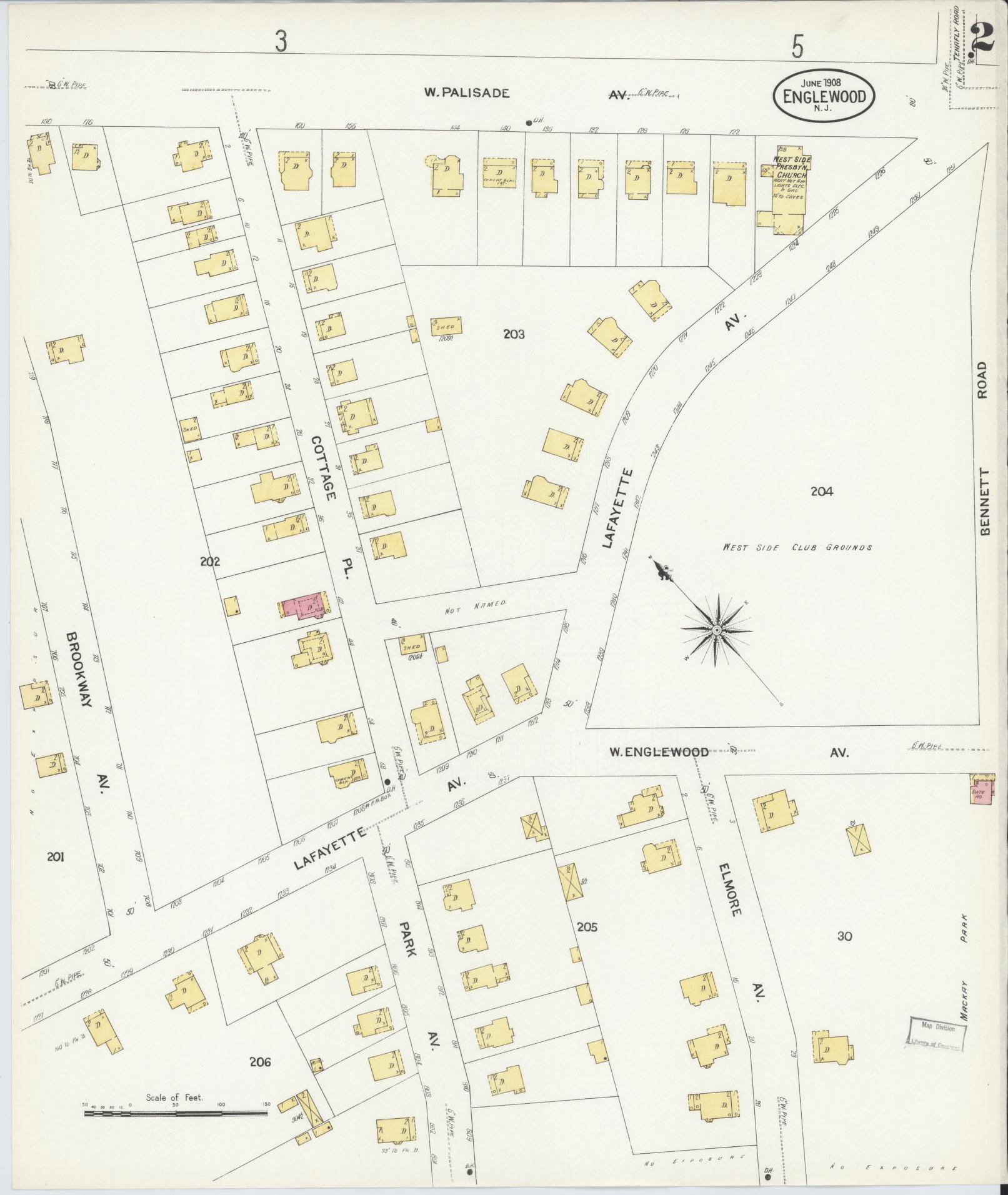 Sanborn Fire Insurance Map from Englewood, Bergen County, New Jersey (1908), Sheet #0002 - Historic Sanborn Fire Insurance Map Print, vintage old map wall art, antique decor, genealogy gift, New Jersey New Jersey map