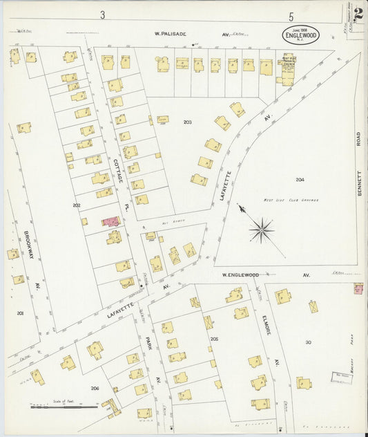 Sanborn Fire Insurance Map from Englewood, Bergen County, New Jersey (1908), Sheet #0002 - Historic Sanborn Fire Insurance Map Print, vintage old map wall art, antique decor, genealogy gift, New Jersey New Jersey map