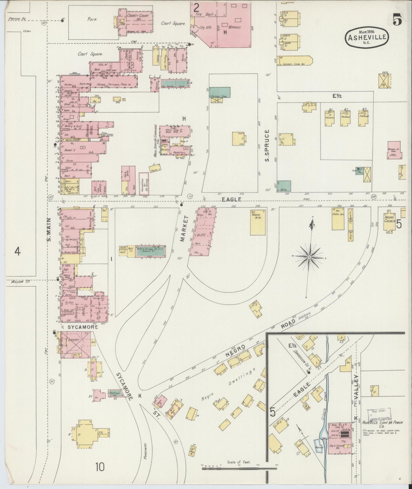 Sanborn Fire Insurance Map from Asheville, Buncombe County, North Carolina (1896), Sheet #0005 - Complete Map Set gallery image, historic Sanborn map, vintage wall art, North Carolina North Carolina