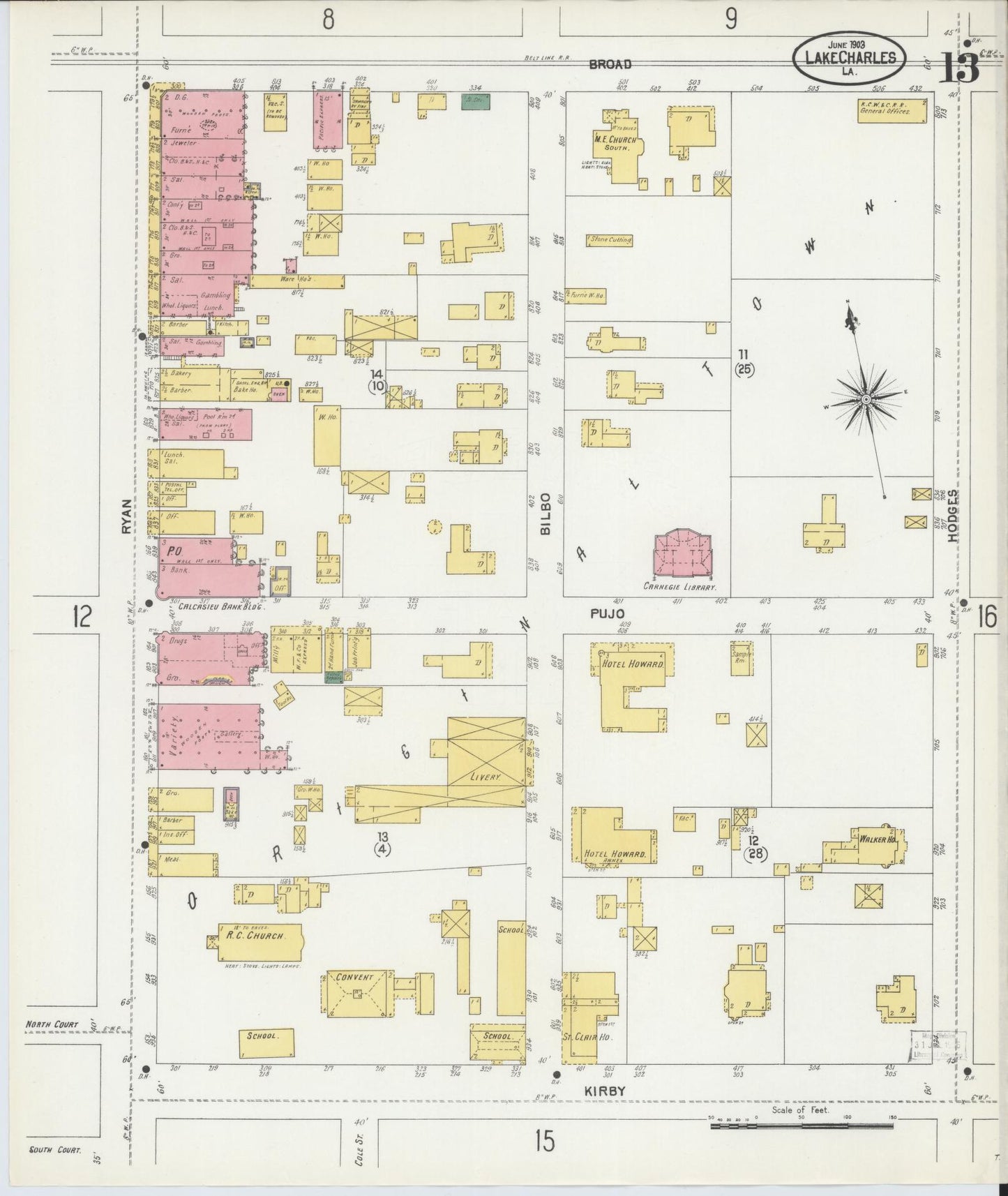 Sanborn Fire Insurance Map from Lake Charles, Calcasieu Parish, Louisiana (1903), Sheet #0013 - Complete Map Set gallery image, historic Sanborn map, vintage wall art, Louisiana Louisiana