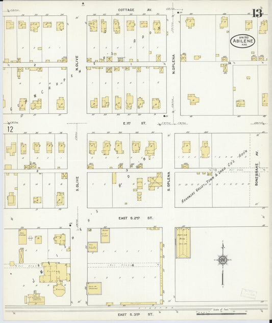 Sanborn Fire Insurance Map from Abilene, Dickinson County, Kansas (1912), Sheet #0013 - Historic Sanborn Fire Insurance Map Print, vintage old map wall art, antique decor, genealogy gift, Kansas Kansas map