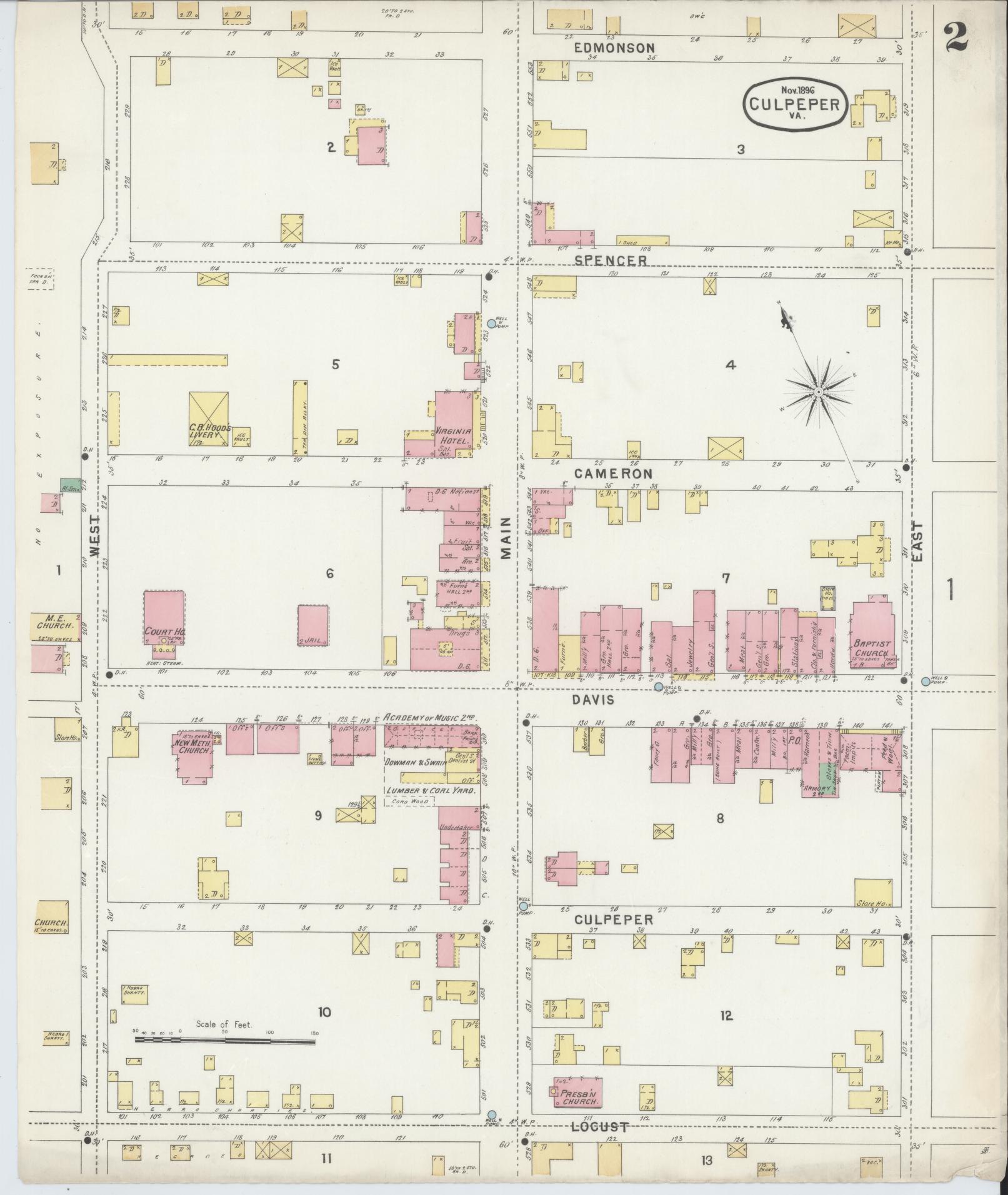 Sanborn Fire Insurance Map from Culpeper, Culpeper County, Virginia (1896), Sheet #0002 - Complete Map Set gallery image, historic Sanborn map, vintage wall art, Virginia Virginia
