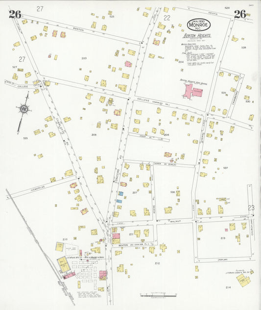 Sanborn Fire Insurance Map from Monroe, Union County, North Carolina (1930), Sheet #0026 - Historic Sanborn Fire Insurance Map Print, vintage old map wall art, antique decor, genealogy gift, North Carolina North Carolina map