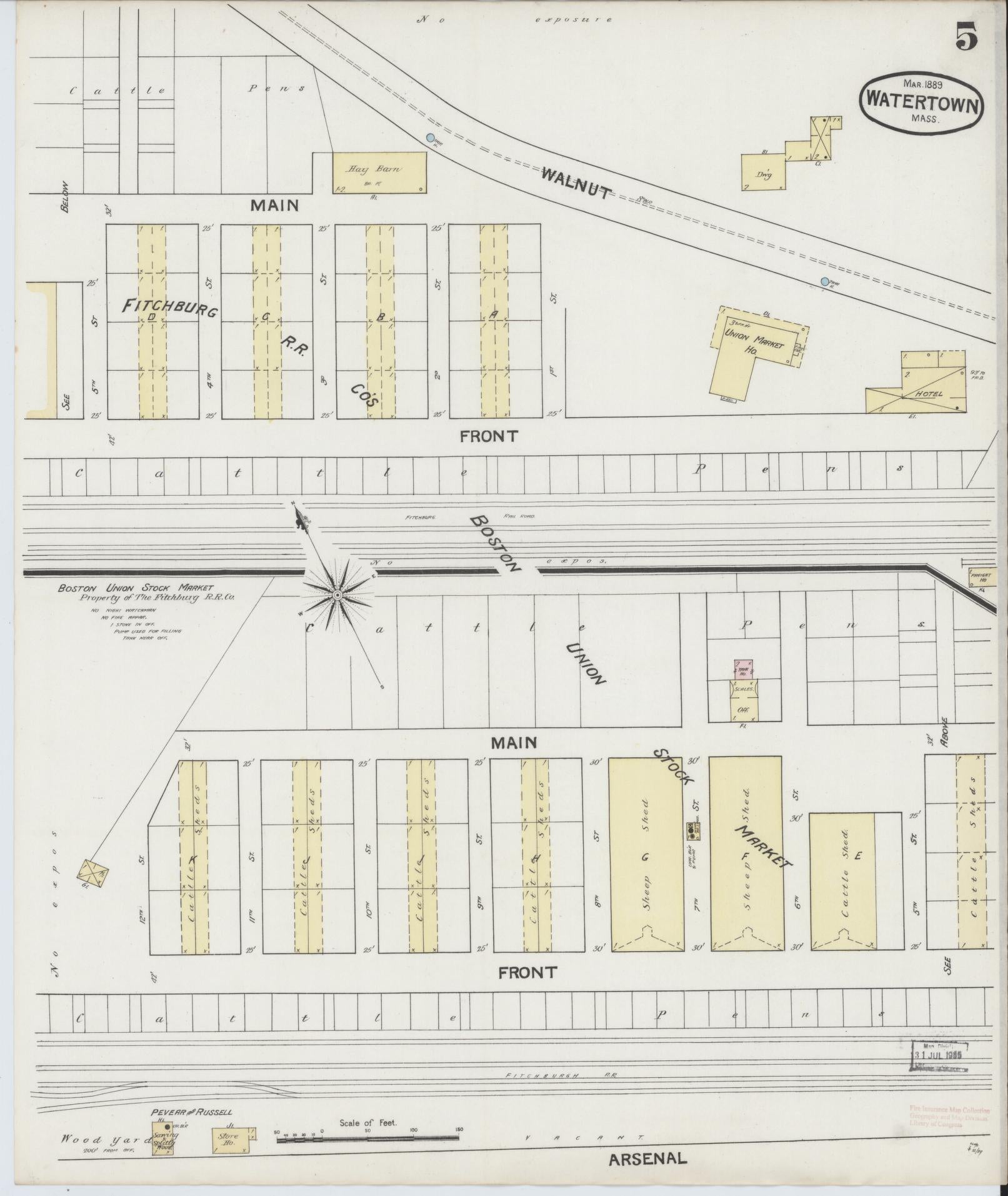Sanborn Fire Insurance Map from Watertown, Middlesex County, Massachusetts (1889), Sheet #0005 - Complete Map Set gallery image, historic Sanborn map, vintage wall art, Massachusetts Massachusetts