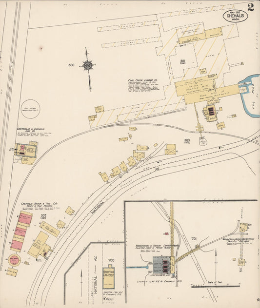 Sanborn Fire Insurance Map from Chehalis, Lewis County, Washington (1912), Sheet #0002 - Historic Sanborn Fire Insurance Map Print, vintage old map wall art, antique decor, genealogy gift, Washington Washington map