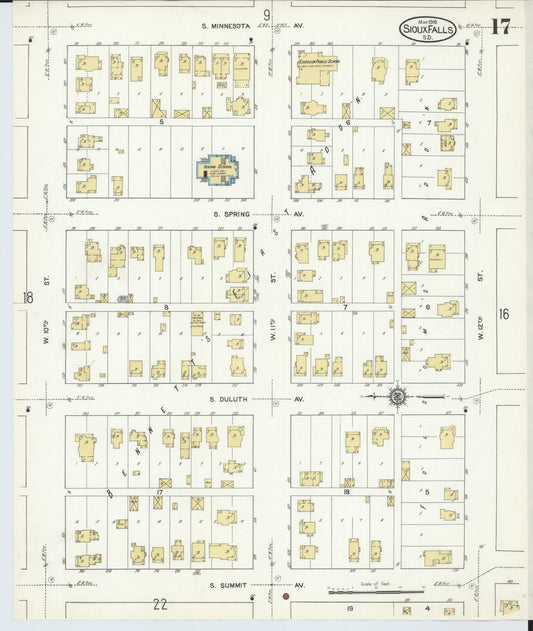 Sanborn Fire Insurance Map from Sioux Falls, Minnehaha County, South Dakota (1916), Sheet #0017 - Historic Sanborn Fire Insurance Map Print, vintage old map wall art, antique decor, genealogy gift, South Dakota South Dakota map