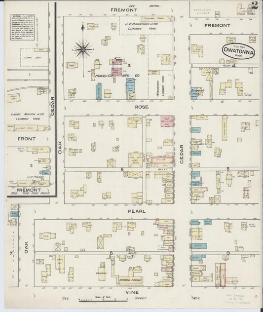 Sanborn Fire Insurance Map from Owatonna, Steele County, Minnesota (1884), Sheet #0002 - Historic Sanborn Fire Insurance Map Print, vintage old map wall art, antique decor, genealogy gift, Minnesota Minnesota map
