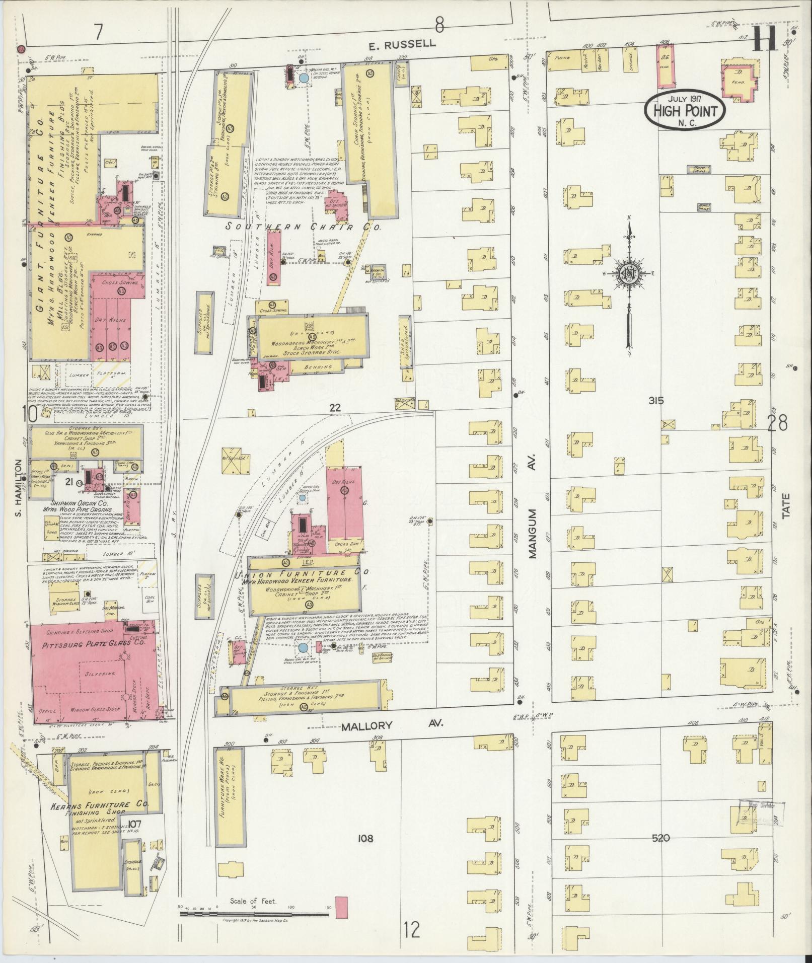 Sanborn Fire Insurance Map from High Point, Guilford County, North Carolina (1917), Sheet #0011 - Complete Map Set gallery image, historic Sanborn map, vintage wall art, North Carolina North Carolina