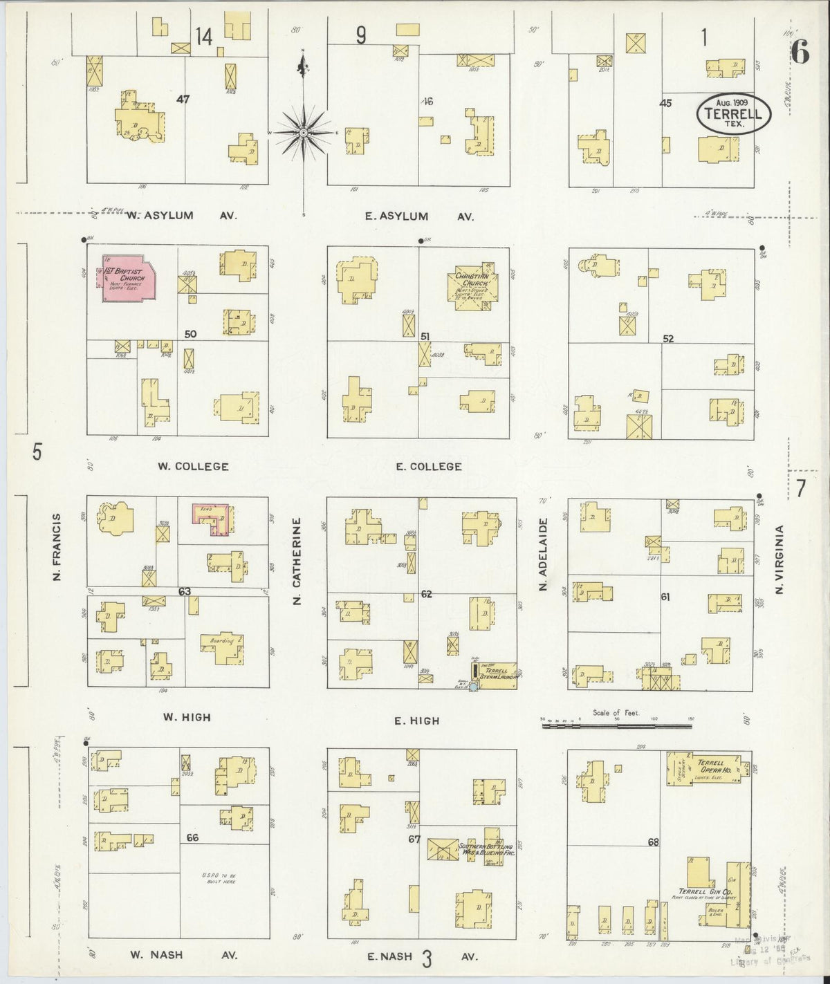 Sanborn Fire Insurance Map from Terrell, Kaufman County, Texas (1909), Sheet #0006 - Complete Map Set gallery image, historic Sanborn map, vintage wall art, Texas Texas