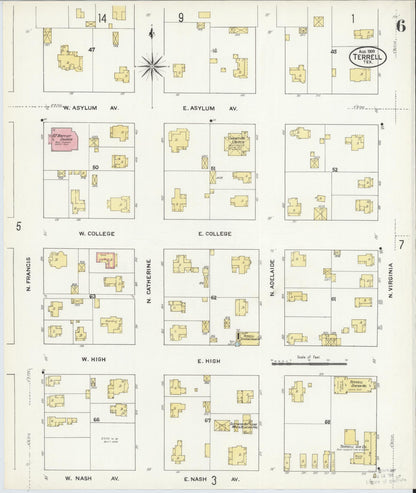 Sanborn Fire Insurance Map from Terrell, Kaufman County, Texas (1909), Sheet #0006 - Complete Map Set gallery image, historic Sanborn map, vintage wall art, Texas Texas