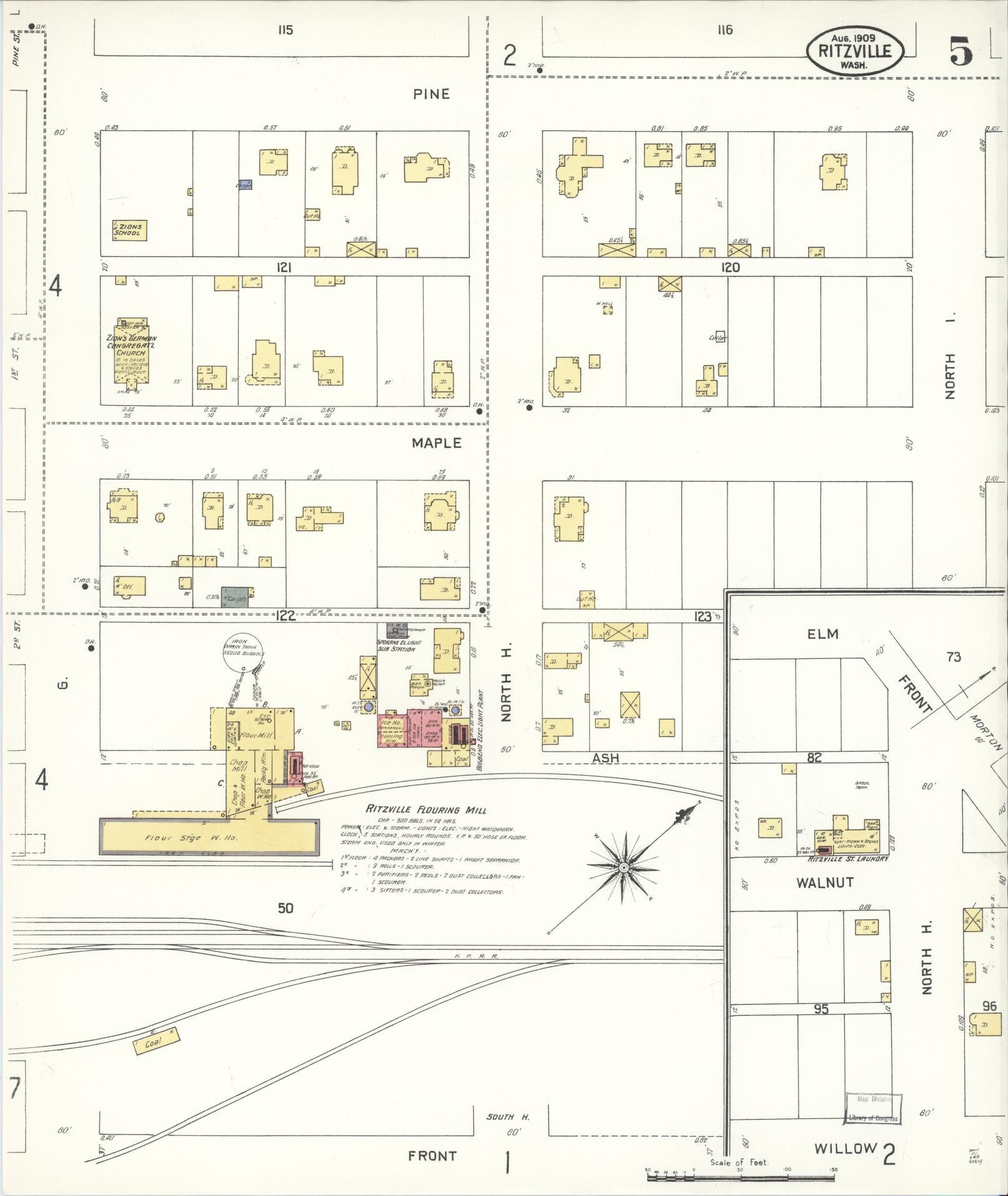 Sanborn Fire Insurance Map from Ritzville, Adams County, Washington (1909), Sheet #0005 - Historic Sanborn Fire Insurance Map Print, vintage old map wall art, antique decor, genealogy gift, Washington Washington map