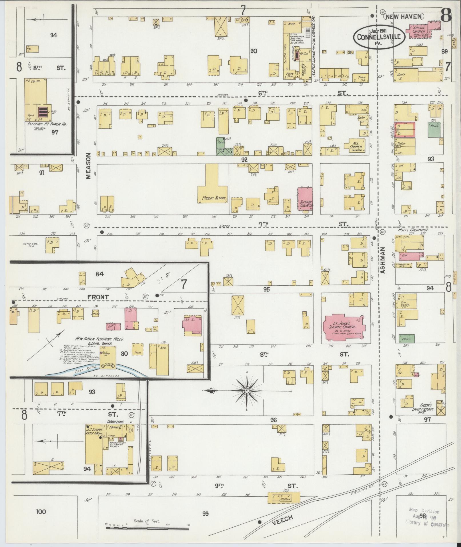 Sanborn Fire Insurance Map from Connellsville, Fayette County, Pennsylvania (1901), Sheet #0008 - Historic Sanborn Fire Insurance Map Print, vintage old map wall art, antique decor, genealogy gift, Pennsylvania Pennsylvania map