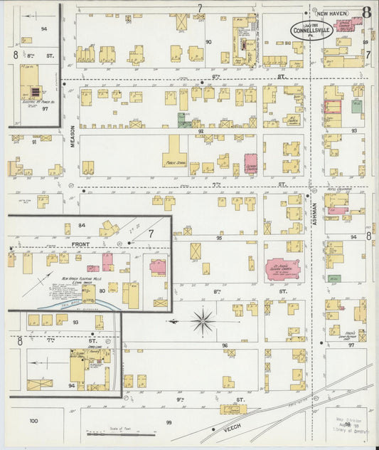 Sanborn Fire Insurance Map from Connellsville, Fayette County, Pennsylvania (1901), Sheet #0008 - Historic Sanborn Fire Insurance Map Print, vintage old map wall art, antique decor, genealogy gift, Pennsylvania Pennsylvania map