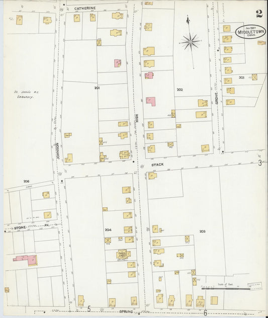 Sanborn Fire Insurance Map from Middletown, Middlesex County, Connecticut (1907), Sheet #0002 - Historic Sanborn Fire Insurance Map Print, vintage old map wall art, antique decor, genealogy gift, Connecticut Connecticut map