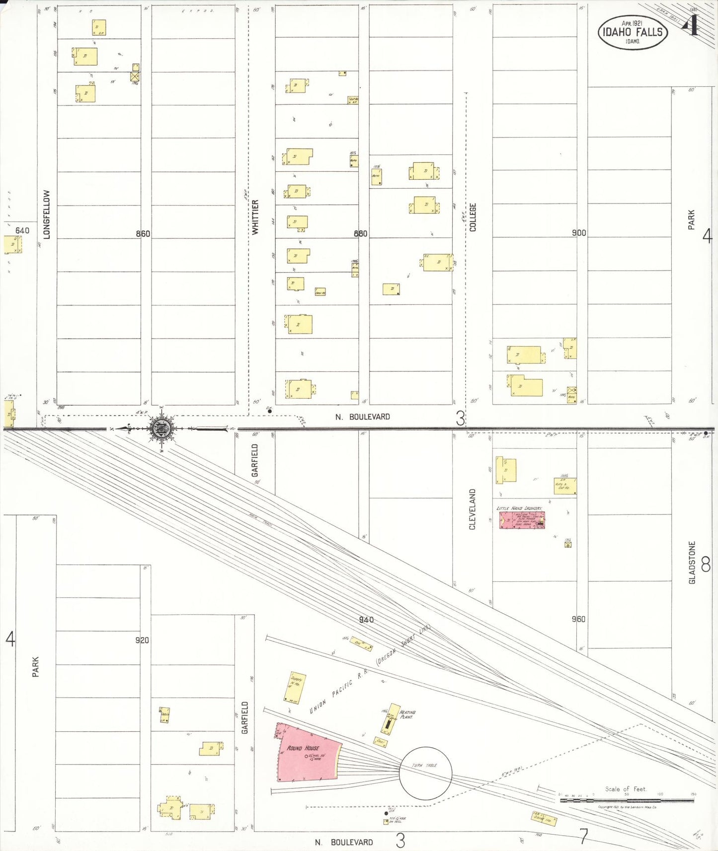 Sanborn Fire Insurance Map from Idaho Falls, Bonneville County, Idaho (1921), Sheet #0004 - Complete Map Set gallery image, historic Sanborn map, vintage wall art, Idaho Idaho