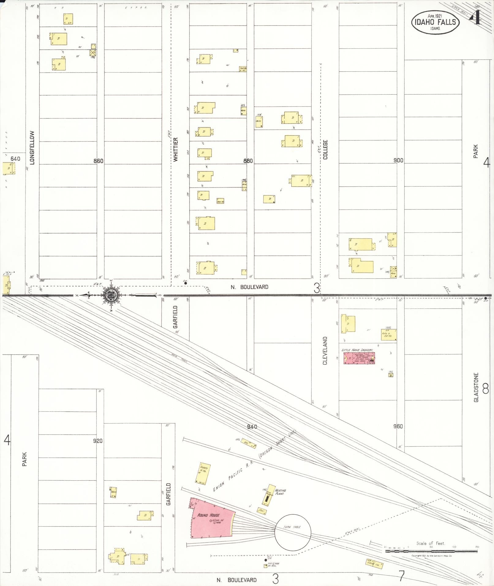 Sanborn Fire Insurance Map from Idaho Falls, Bonneville County, Idaho (1921), Sheet #0004 - Complete Map Set gallery image, historic Sanborn map, vintage wall art, Idaho Idaho