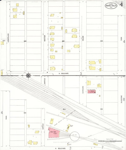 Sanborn Fire Insurance Map from Idaho Falls, Bonneville County, Idaho (1921), Sheet #0004 - Complete Map Set gallery image, historic Sanborn map, vintage wall art, Idaho Idaho