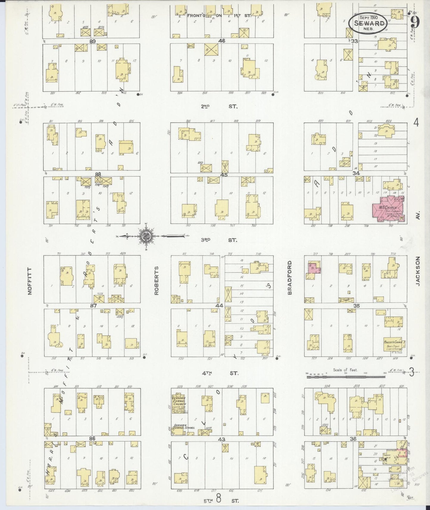 Sanborn Fire Insurance Map from Seward, Seward County, Nebraska (1910), Sheet #0009 - Historic Sanborn Fire Insurance Map Print, vintage old map wall art, antique decor, genealogy gift, Nebraska Nebraska map
