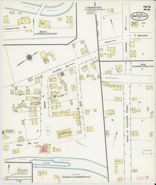 Sanborn Fire Insurance Map from Waterford, Saratoga County, New York (1909), Sheet #0022 - Historic Sanborn Fire Insurance Map Print, vintage old map wall art, antique decor, genealogy gift, New York New York map
