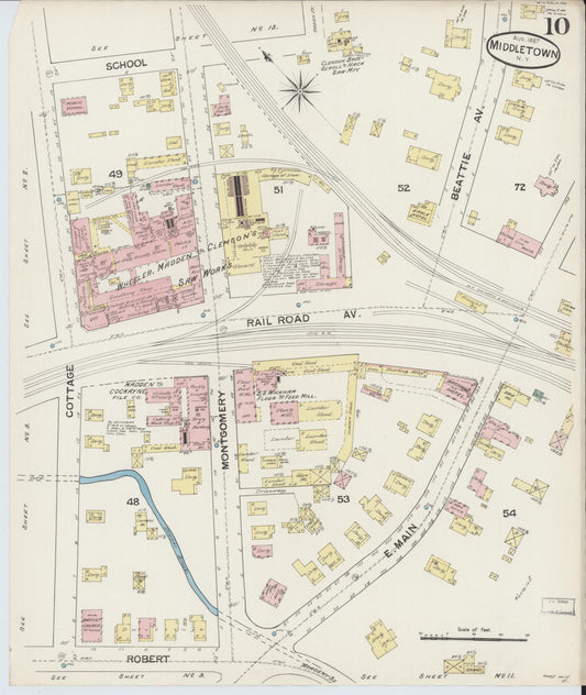Sanborn Fire Insurance Map from Middletown, Orange County, New York (1887), Sheet #0009 - Historic Sanborn Fire Insurance Map Print, vintage old map wall art, antique decor, genealogy gift, New York New York map