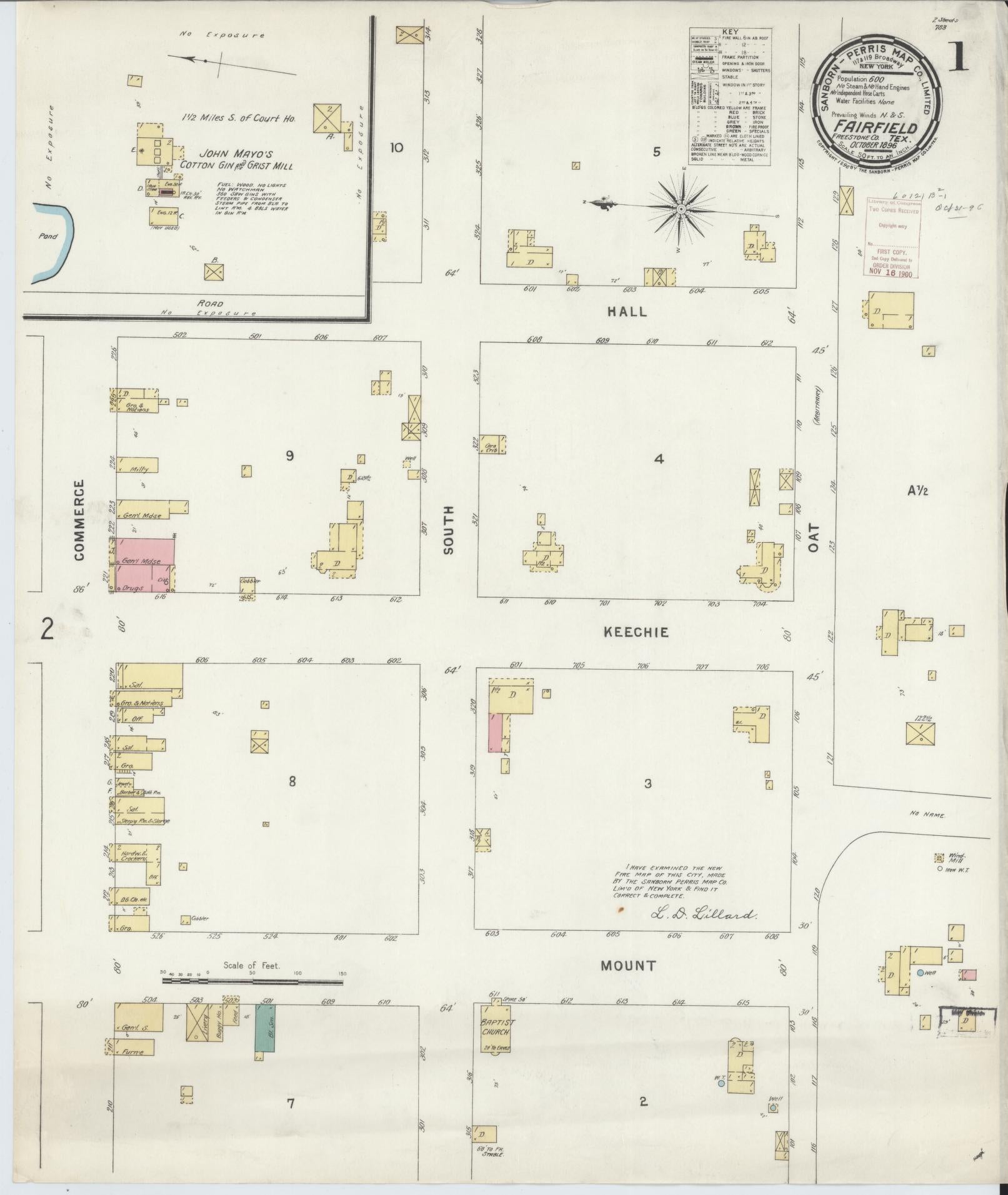 Sanborn Fire Insurance Map from Fairfield, Freestone County, Texas. (1896) – Historic Sanborn Fire Insurance Map Print
