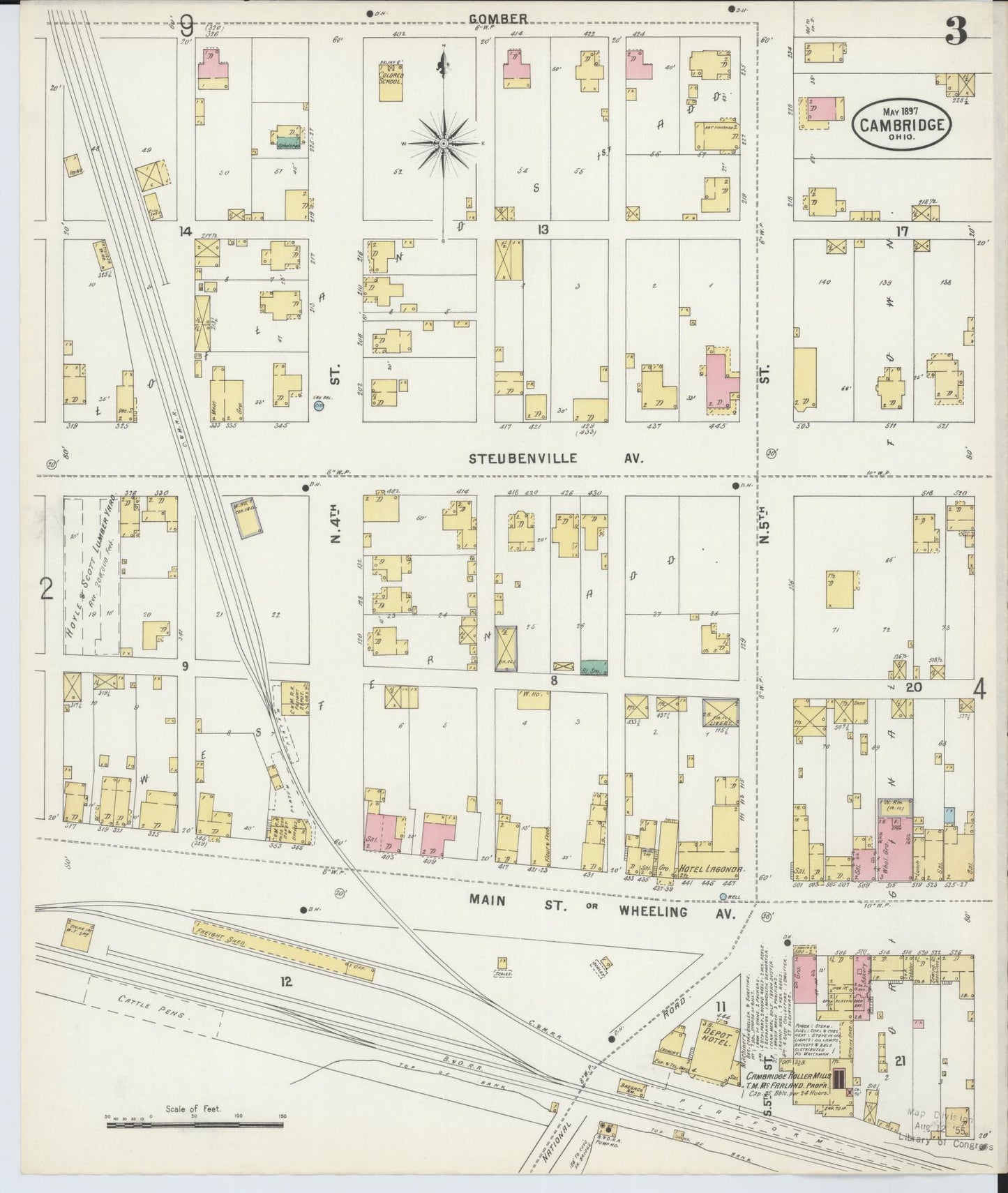 Sanborn Fire Insurance Map from Cambridge, Guernsey County, Ohio (1897), Sheet #0003 - Historic Sanborn Fire Insurance Map Print, vintage old map wall art, antique decor, genealogy gift, Ohio Ohio map