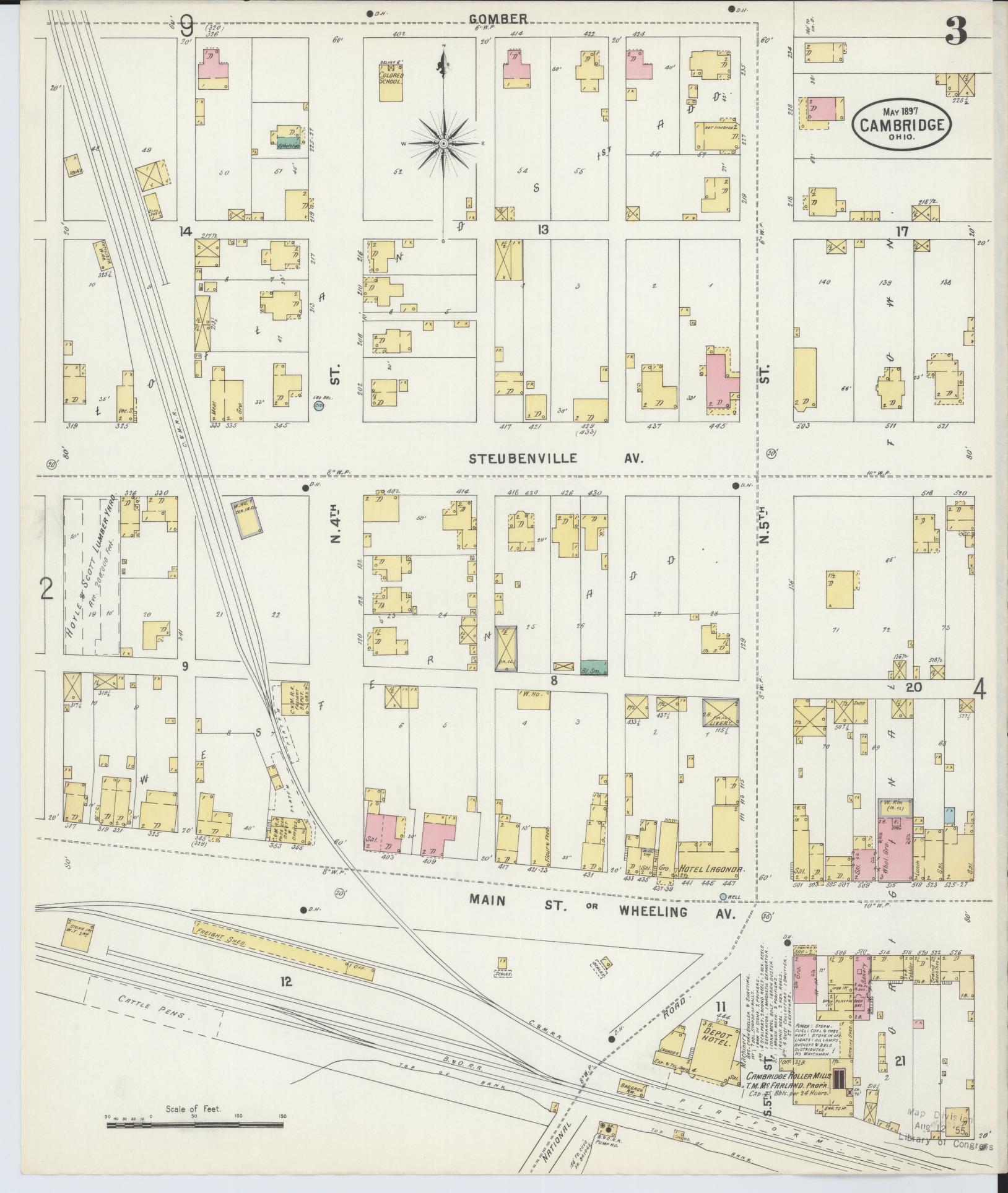 Sanborn Fire Insurance Map from Cambridge, Guernsey County, Ohio (1897), Sheet #0003 - Historic Sanborn Fire Insurance Map Print, vintage old map wall art, antique decor, genealogy gift, Ohio Ohio map