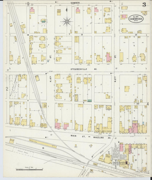 Sanborn Fire Insurance Map from Cambridge, Guernsey County, Ohio (1897), Sheet #0003 - Historic Sanborn Fire Insurance Map Print, vintage old map wall art, antique decor, genealogy gift, Ohio Ohio map
