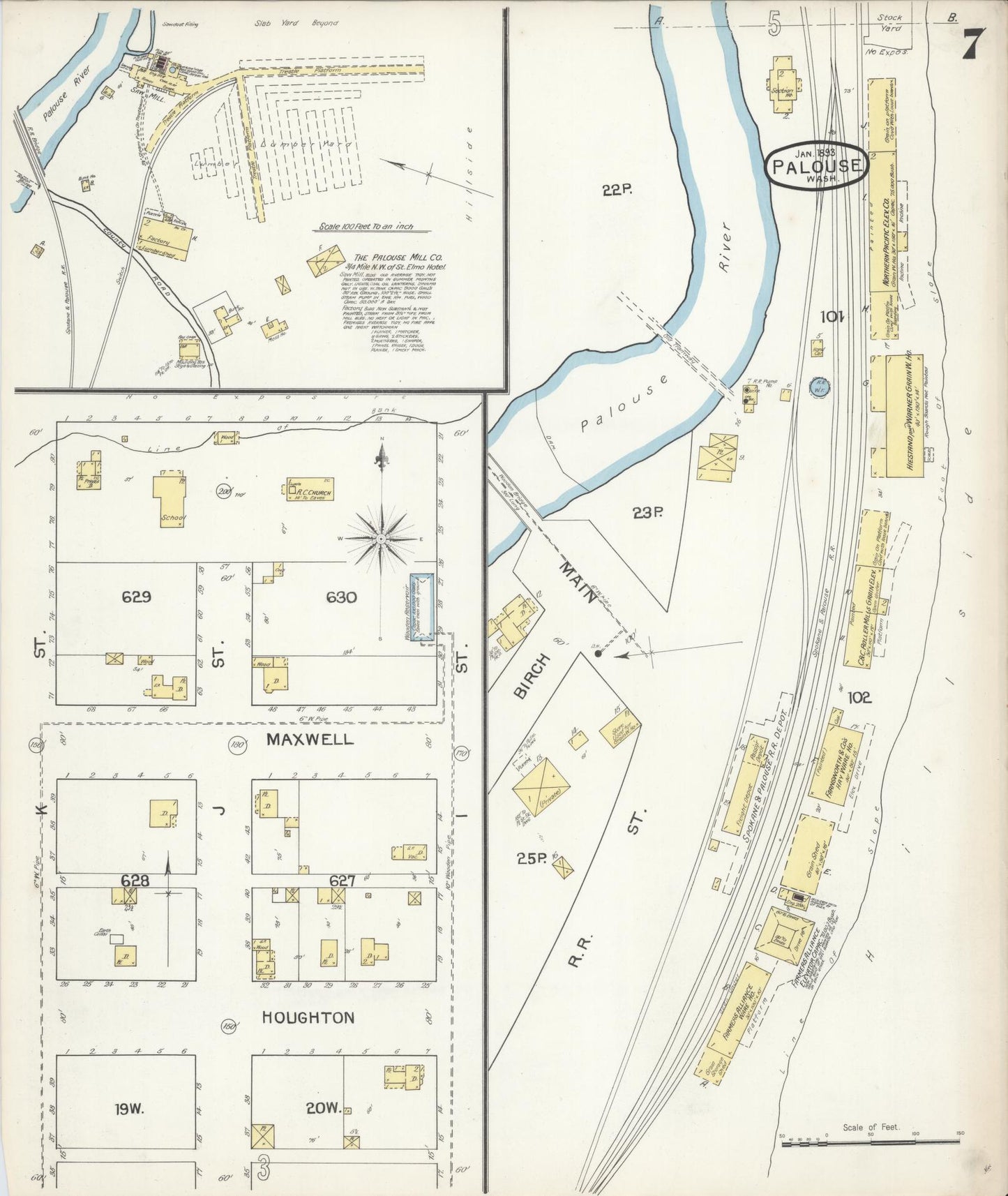 Sanborn Fire Insurance Map from Palouse City, Whitman County, Washington (1893), Sheet #0007 - Complete Map Set gallery image, historic Sanborn map, vintage wall art, Washington Washington
