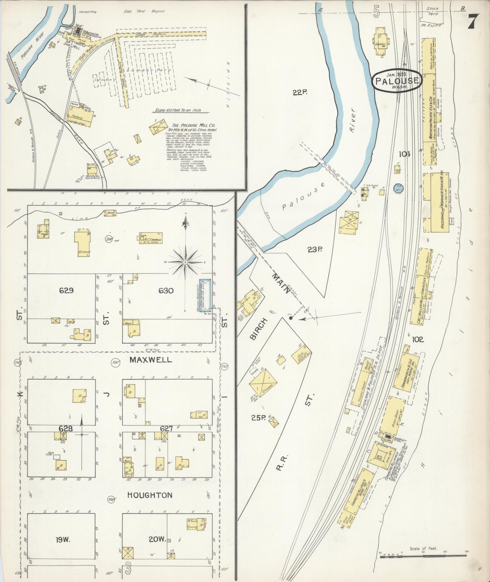 Sanborn Fire Insurance Map from Palouse City, Whitman County, Washington (1893), Sheet #0007 - Complete Map Set gallery image, historic Sanborn map, vintage wall art, Washington Washington