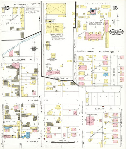 Sanborn Fire Insurance Map from Albuquerque, Bernalillo County, New Mexico (1924), Sheet #0015 - Complete Map Set gallery image, historic Sanborn map, vintage wall art, New Mexico New Mexico