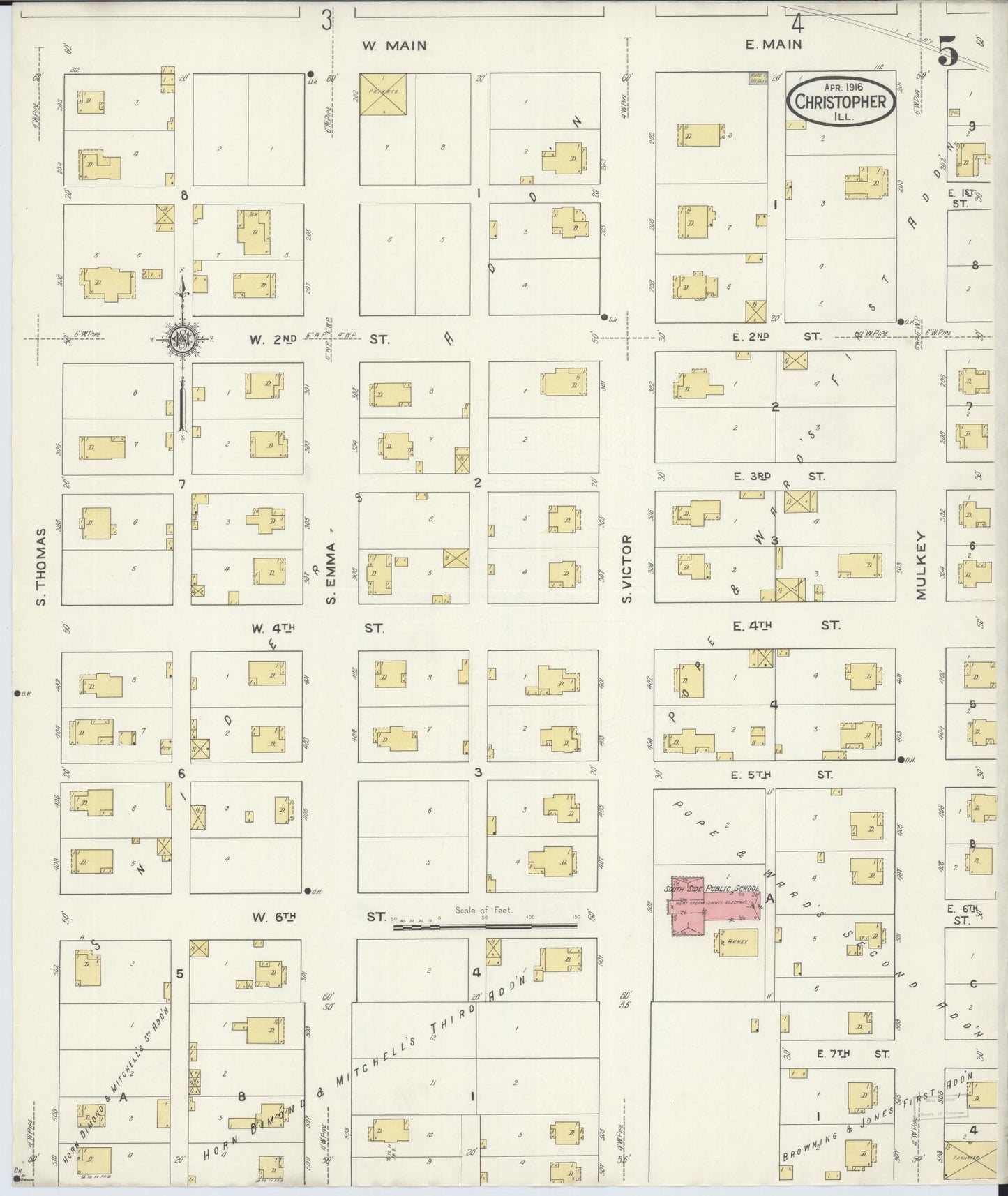 Sanborn Fire Insurance Map from Christopher, Franklin County, Illinois (1916), Sheet #0005 - Historic Sanborn Fire Insurance Map Print, vintage old map wall art, antique decor, genealogy gift, Illinois Illinois map