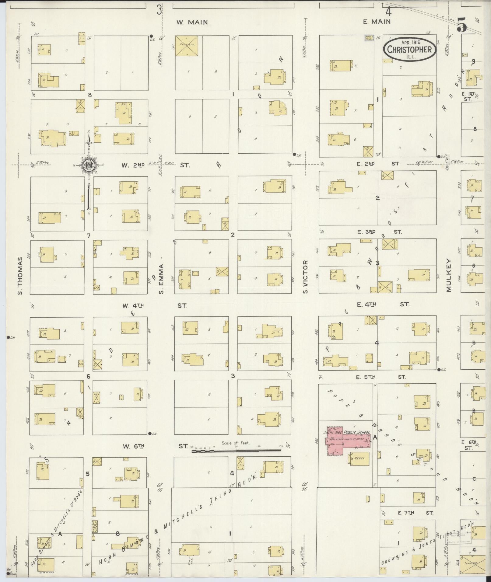 Sanborn Fire Insurance Map from Christopher, Franklin County, Illinois (1916), Sheet #0005 - Historic Sanborn Fire Insurance Map Print, vintage old map wall art, antique decor, genealogy gift, Illinois Illinois map