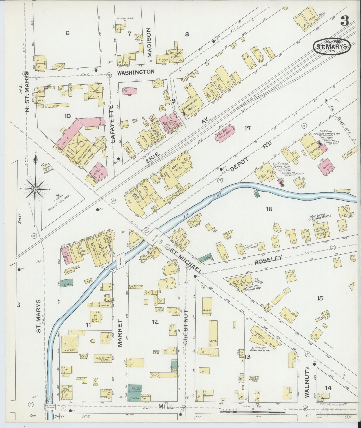 Sanborn Fire Insurance Map from Saint Marys, Elk County, Pennsylvania (1892), Sheet #0003 - Complete Map Set gallery image, historic Sanborn map, vintage wall art, Pennsylvania Pennsylvania