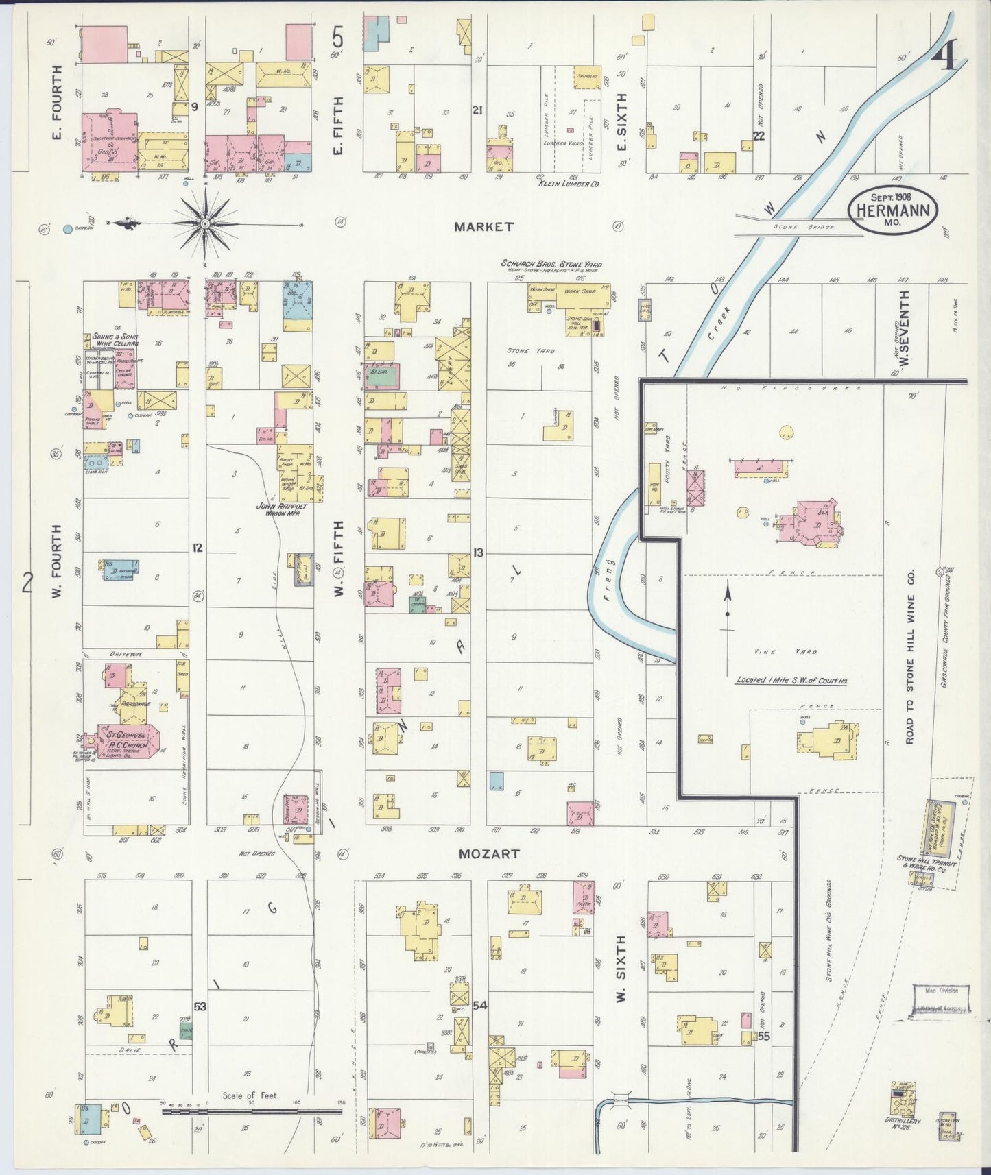 Sanborn Fire Insurance Map from Hermann, Gasconade County, Missouri (1908), Sheet #0004 - Complete Map Set gallery image, historic Sanborn map, vintage wall art, Missouri Missouri