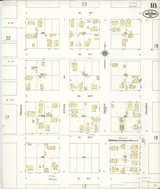 Sanborn Fire Insurance Map from Vancouver, Clark County, Washington (1911), Sheet #0018 - Historic Sanborn Fire Insurance Map Print, vintage old map wall art, antique decor, genealogy gift, Washington Washington map