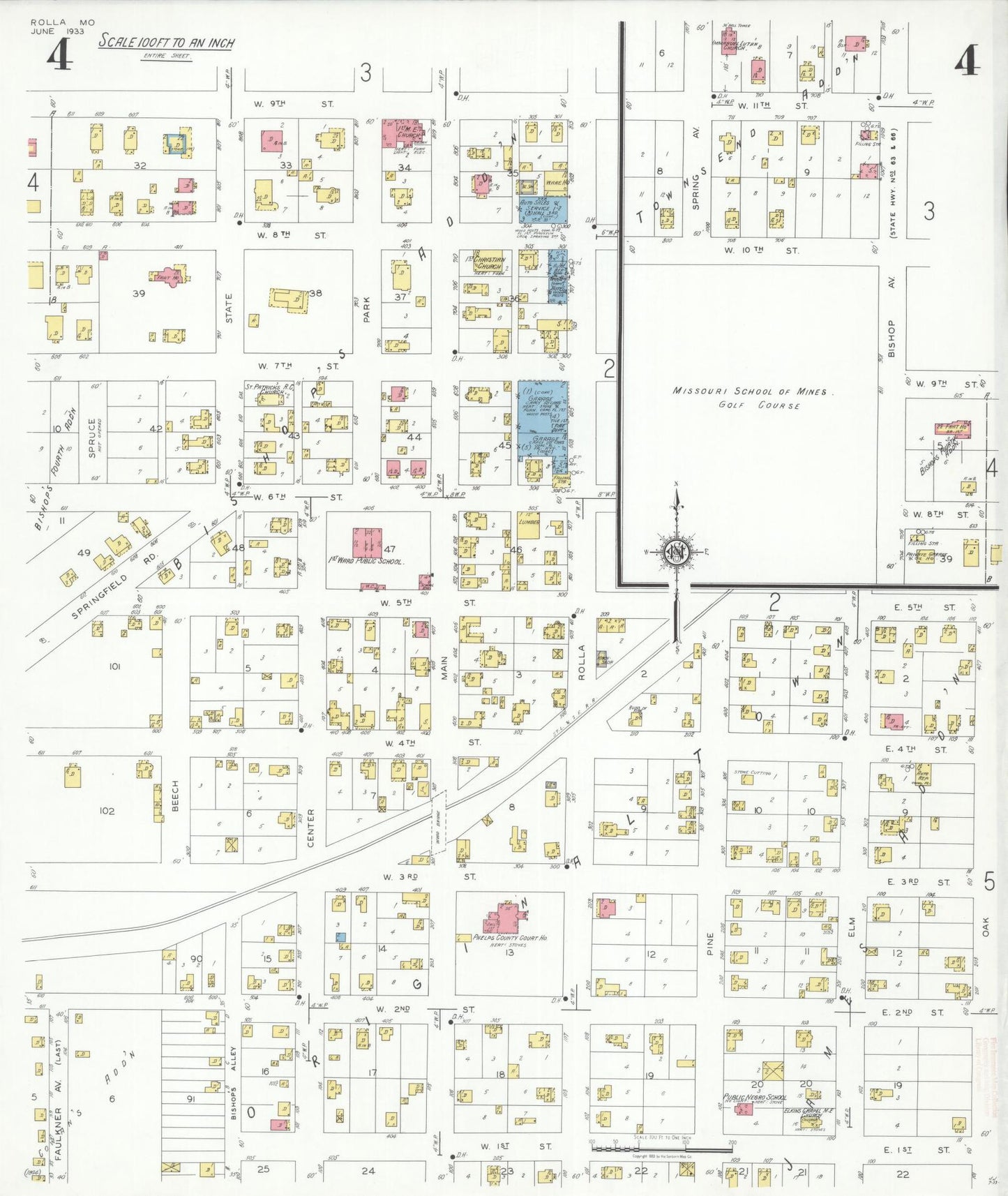 Sanborn Fire Insurance Map from Rolla, Phelps County, Missouri (1933), Sheet #0004 - Historic Sanborn Fire Insurance Map Print, vintage old map wall art, antique decor, genealogy gift, Missouri Missouri map