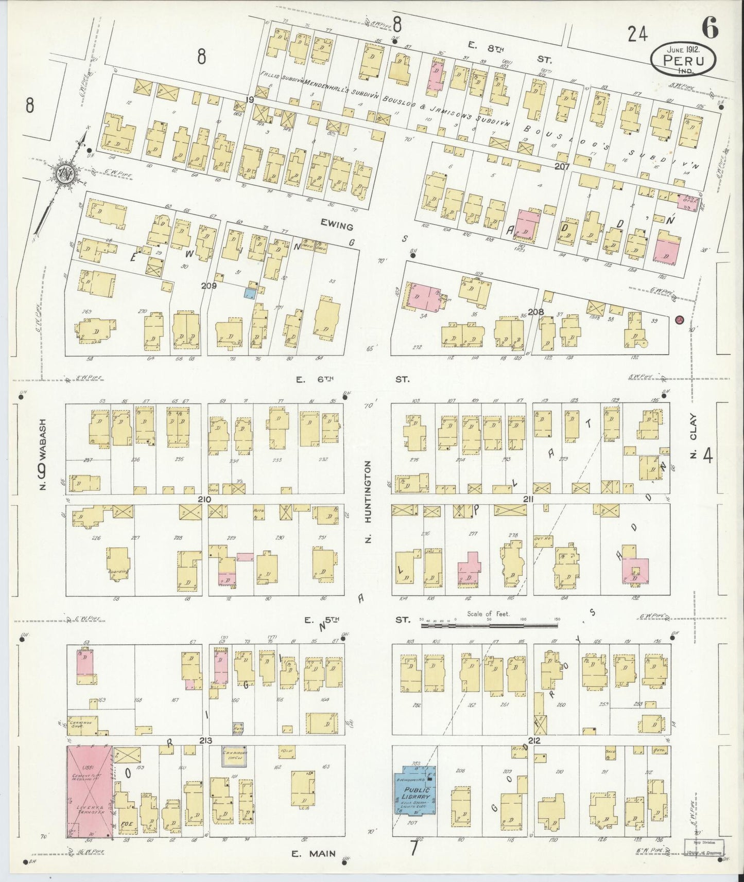 Sanborn Fire Insurance Map from Peru, Miami County, Indiana (1912), Sheet #0006 - Historic Sanborn Fire Insurance Map Print, vintage old map wall art, antique decor, genealogy gift, Indiana Indiana map