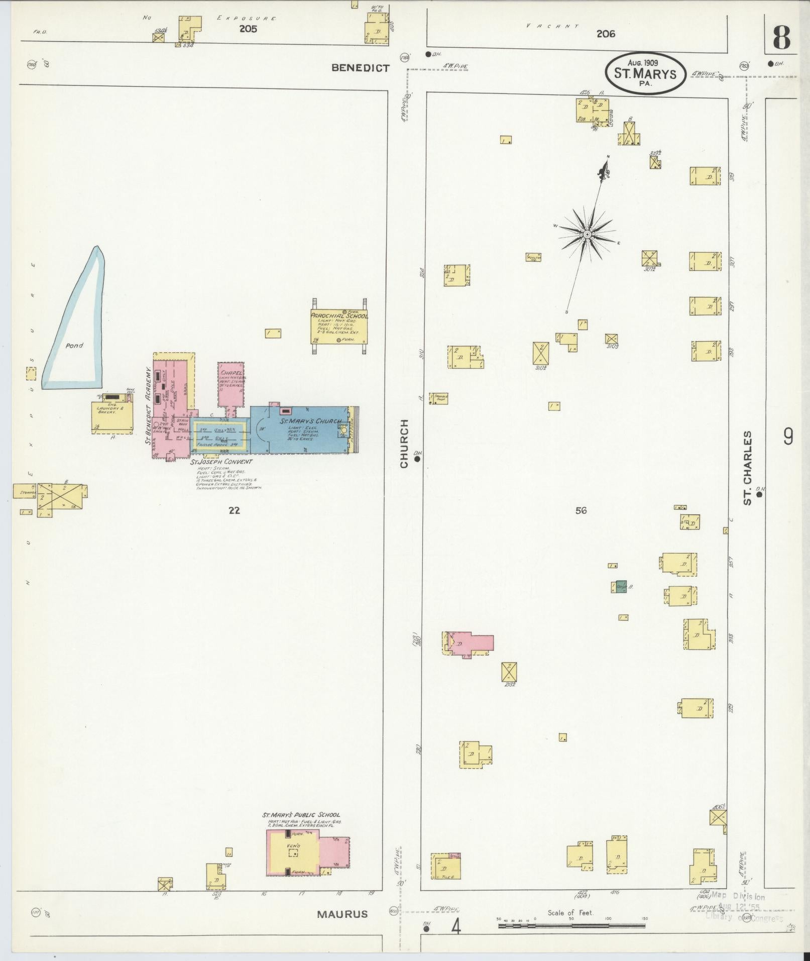 Sanborn Fire Insurance Map from Saint Marys, Elk County, Pennsylvania (1909), Sheet #0008 - Complete Map Set gallery image, historic Sanborn map, vintage wall art, Pennsylvania Pennsylvania