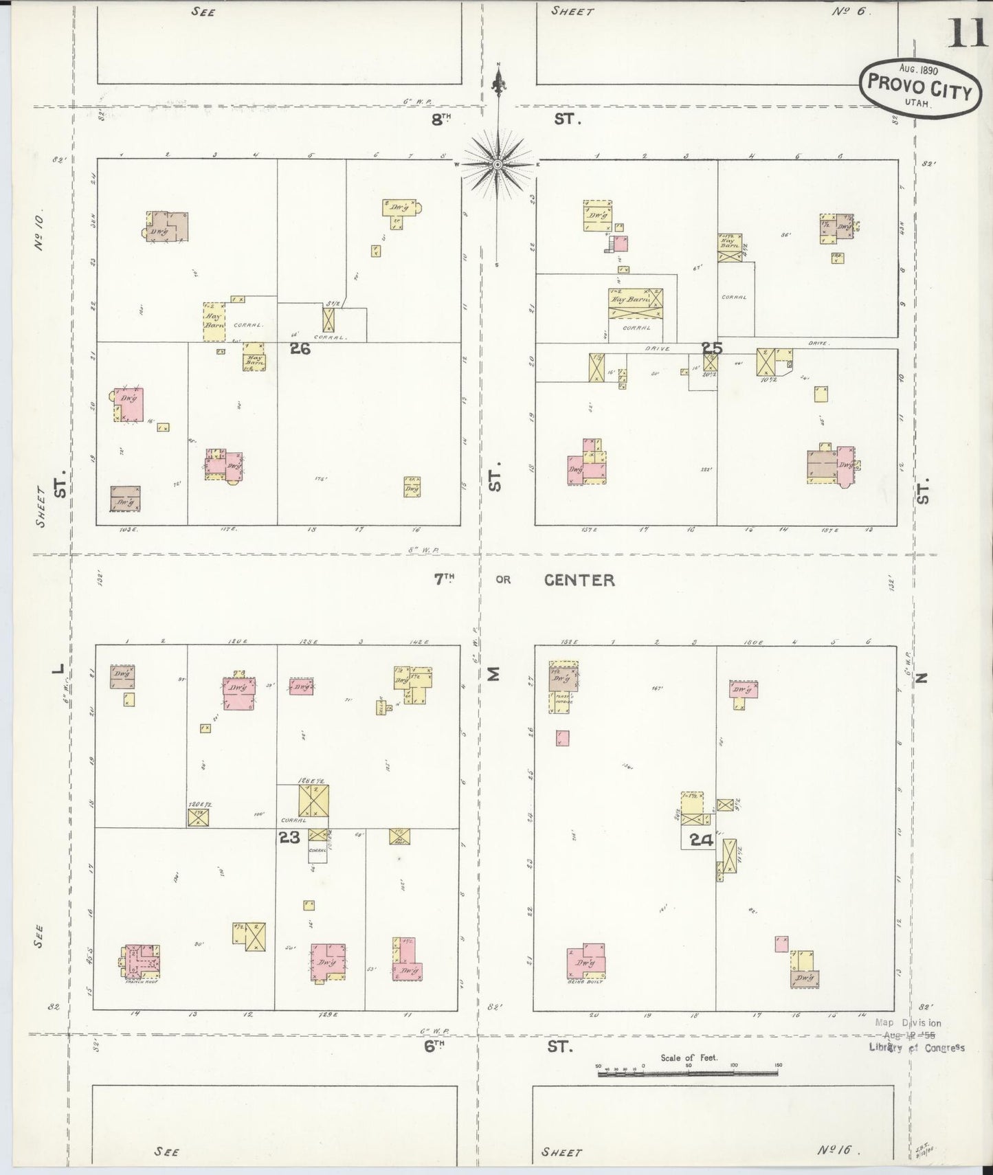 Sanborn Fire Insurance Map from Provo, Utah County, Utah (1890), Sheet #0011 - Complete Map Set gallery image, historic Sanborn map, vintage wall art, Provo Utah
